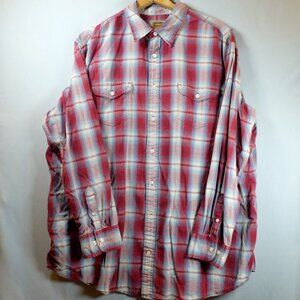 The Foundry Supply Co Mens Red Plaid Flannel Long Sleeve Shirt Pockets 2XLT